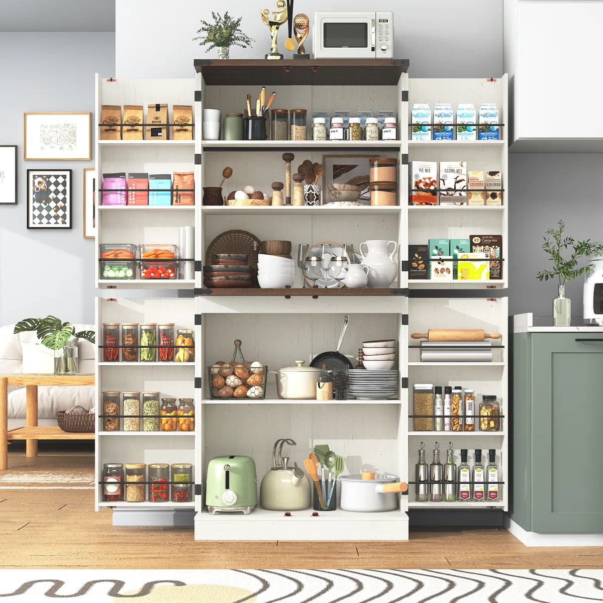 Microwave Stands: Tall Kitchen Pantry Cabinet with Adjustable Shelf and 12 Door Shelves