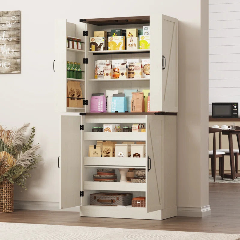 Microwave Stands: 71" Kitchen Pantry with Microwave Stand, 6 Door Shelves & Sliding Storage Rackse Racks