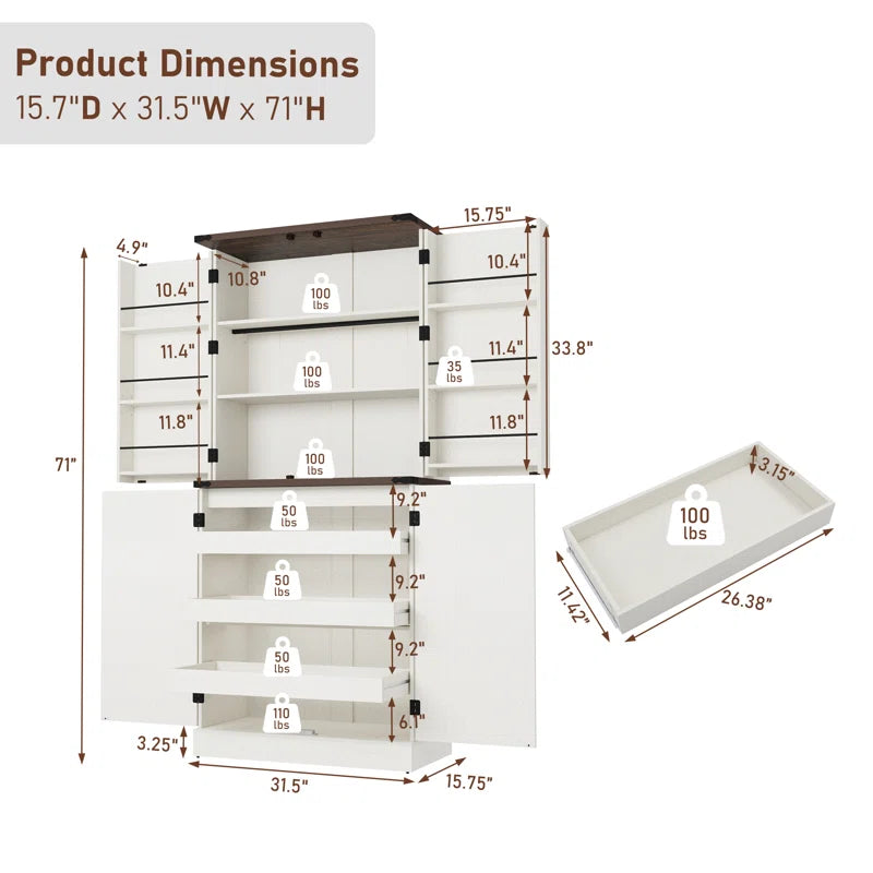 Microwave Stands: 71" Kitchen Pantry with Microwave Stand, 6 Door Shelves & Sliding Storage Rackse Racks