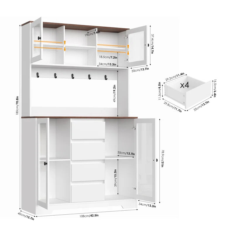 Kitchen Racks: 71" Storage Cabinet with Hutch, Microwave Shelf, Hooks