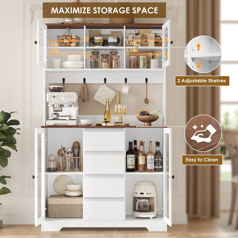 Kitchen Racks: 71" Storage Cabinet with Hutch, Microwave Shelf, Hooks