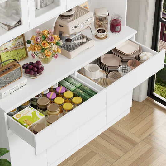 Microwave Stands:74.8" Large Wood Kitchen Pantry with Microwave Stands