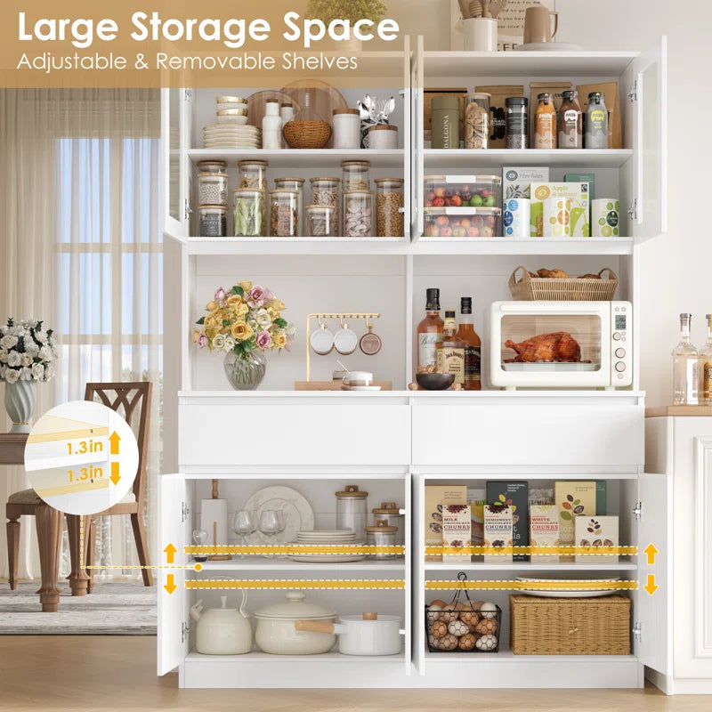 Microwave Stands:74.8" Large Wood Kitchen Pantry with Microwave Stands