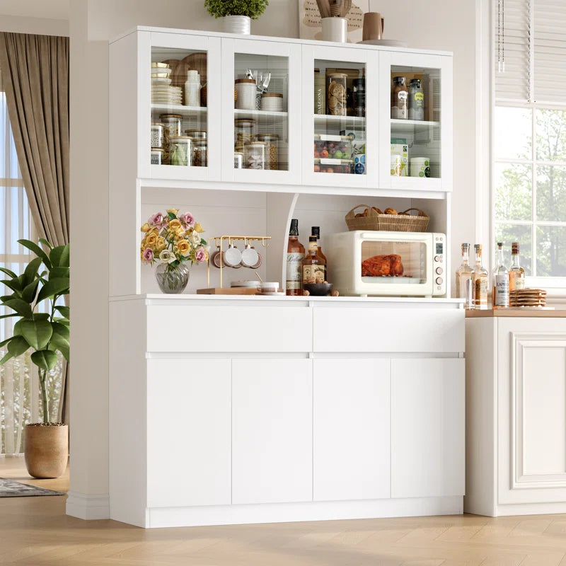 Microwave Stands:74.8" Large Wood Kitchen Pantry with Microwave Stands