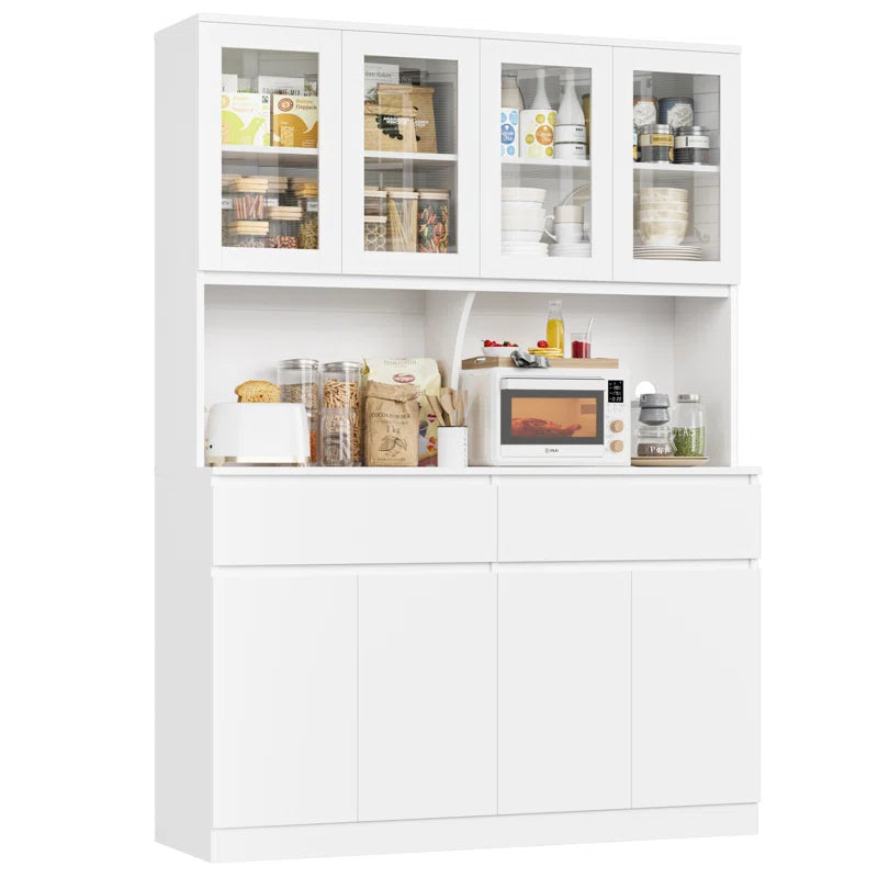Microwave Stands:74.8" Large Wood Kitchen Pantry with Microwave Stands