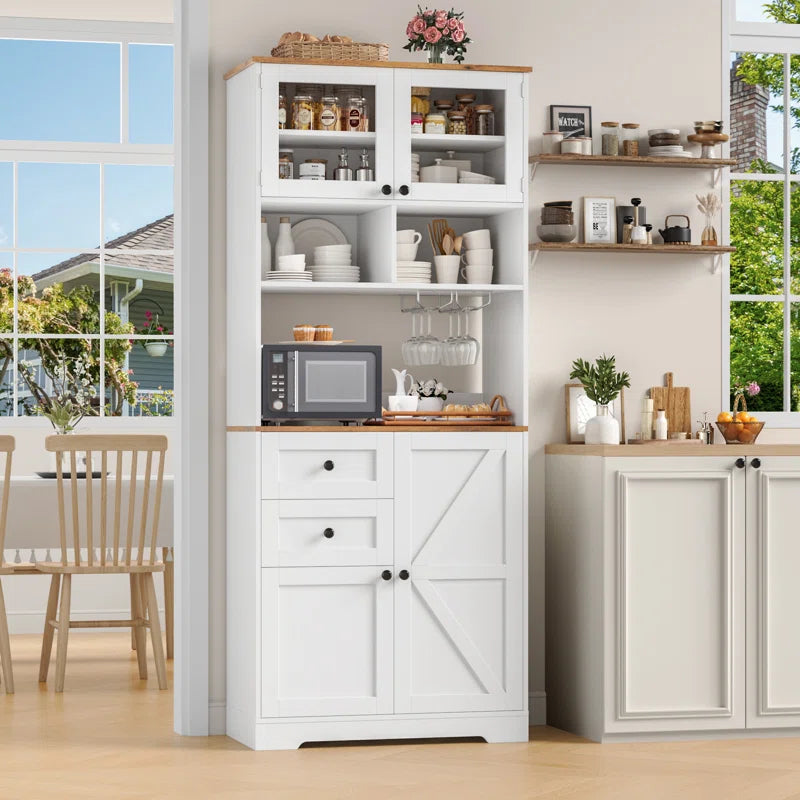 Microwave Stands: 75.2" Kitchen Pantry Organizer Cabinet with Hutch