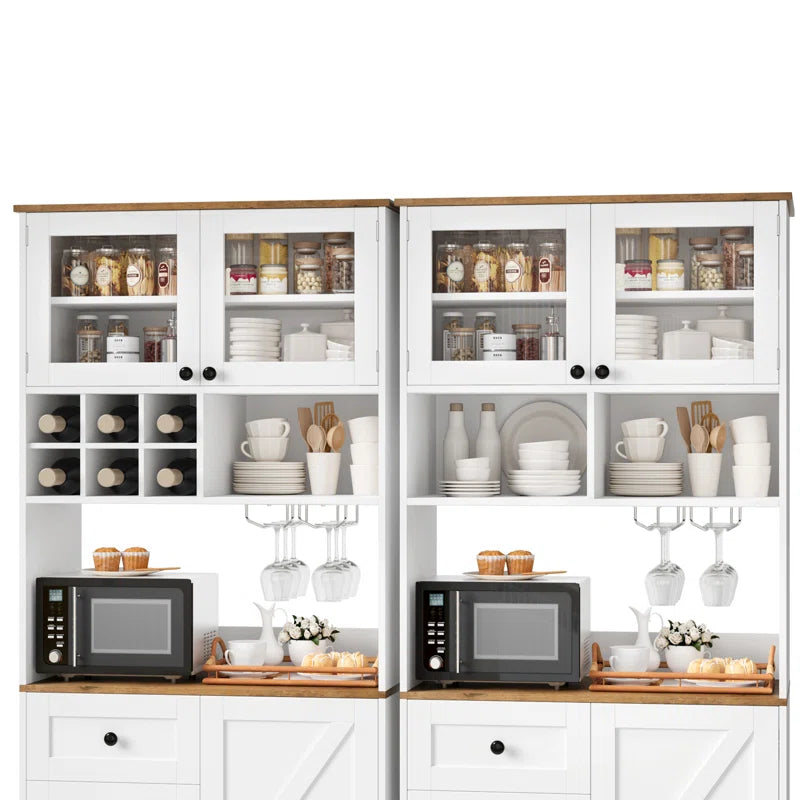 Microwave Stands: 75.2" Kitchen Pantry Organizer Cabinet with Hutch