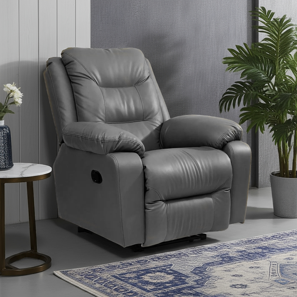 1 Seat Recliner Sofa with Premium Leatherette, Grey