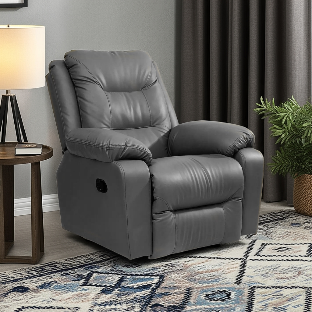1 Seat Recliner Sofa with Premium Leatherette, Grey