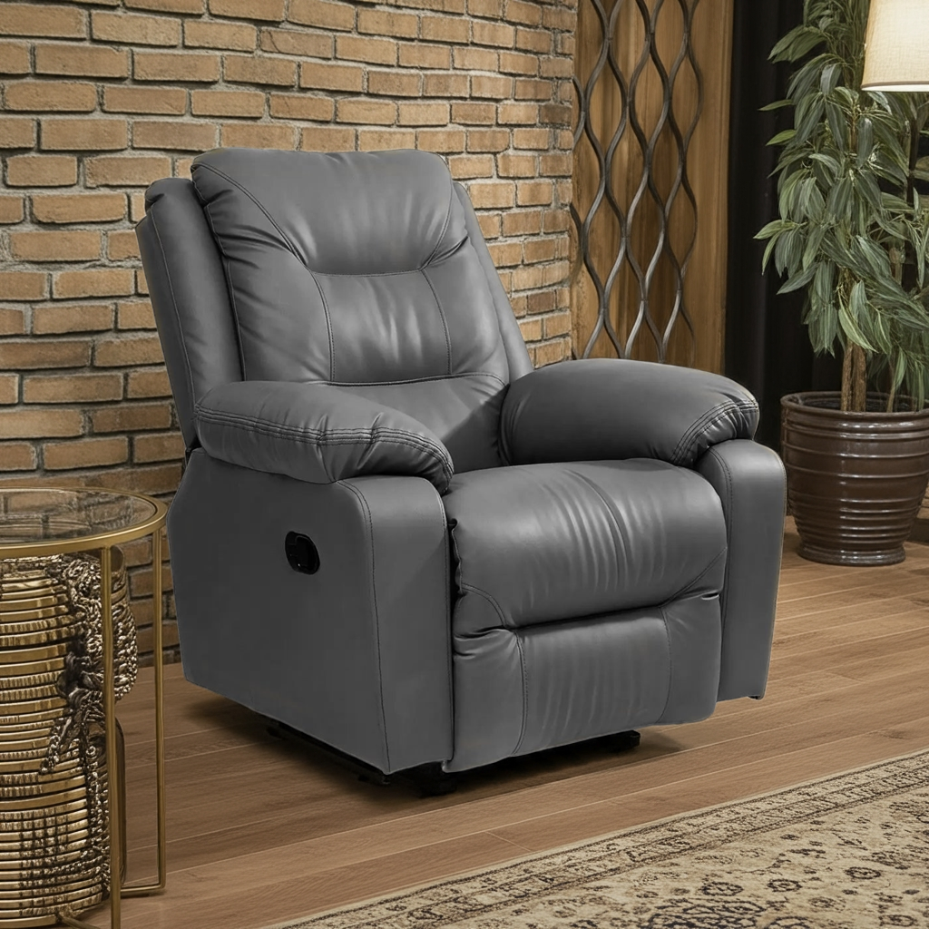 1 Seat Recliner Sofa with Premium Leatherette, Grey