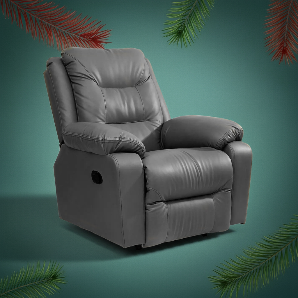 1 Seat Recliner Sofa with Premium Leatherette, Grey