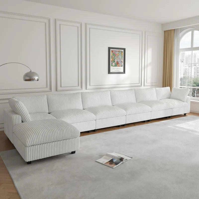 7 Seater Sofa Set: 7-Piece Modular Sofa with Wide Arm Upholstery and Ottoman