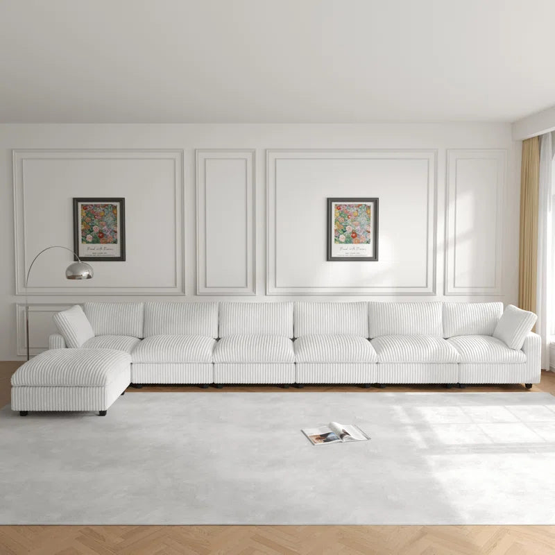 7 Seater Sofa Set: 7-Piece Modular Sofa with Wide Arm Upholstery and Ottoman