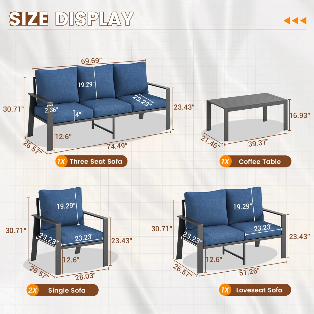 7 Seater Sofa Set: 7-person coffee table and sofa seating group