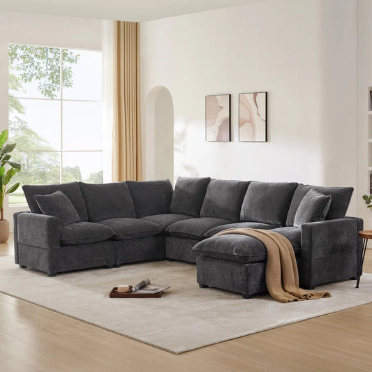 7 Seater Sofa Set: Two pillows are included with this 7 seater Chenille sectional couch set.