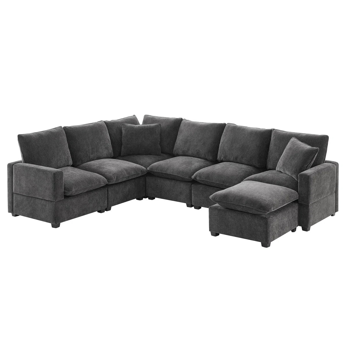 7 Seater Sofa Set: Two pillows are included with this 7 seater Chenille sectional couch set.