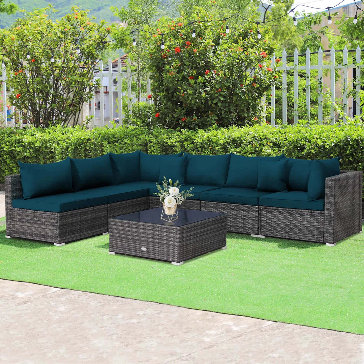 7 Seater Sofa Set: 7pcs Modern Chaise Sectional Furniture Set with Cushions