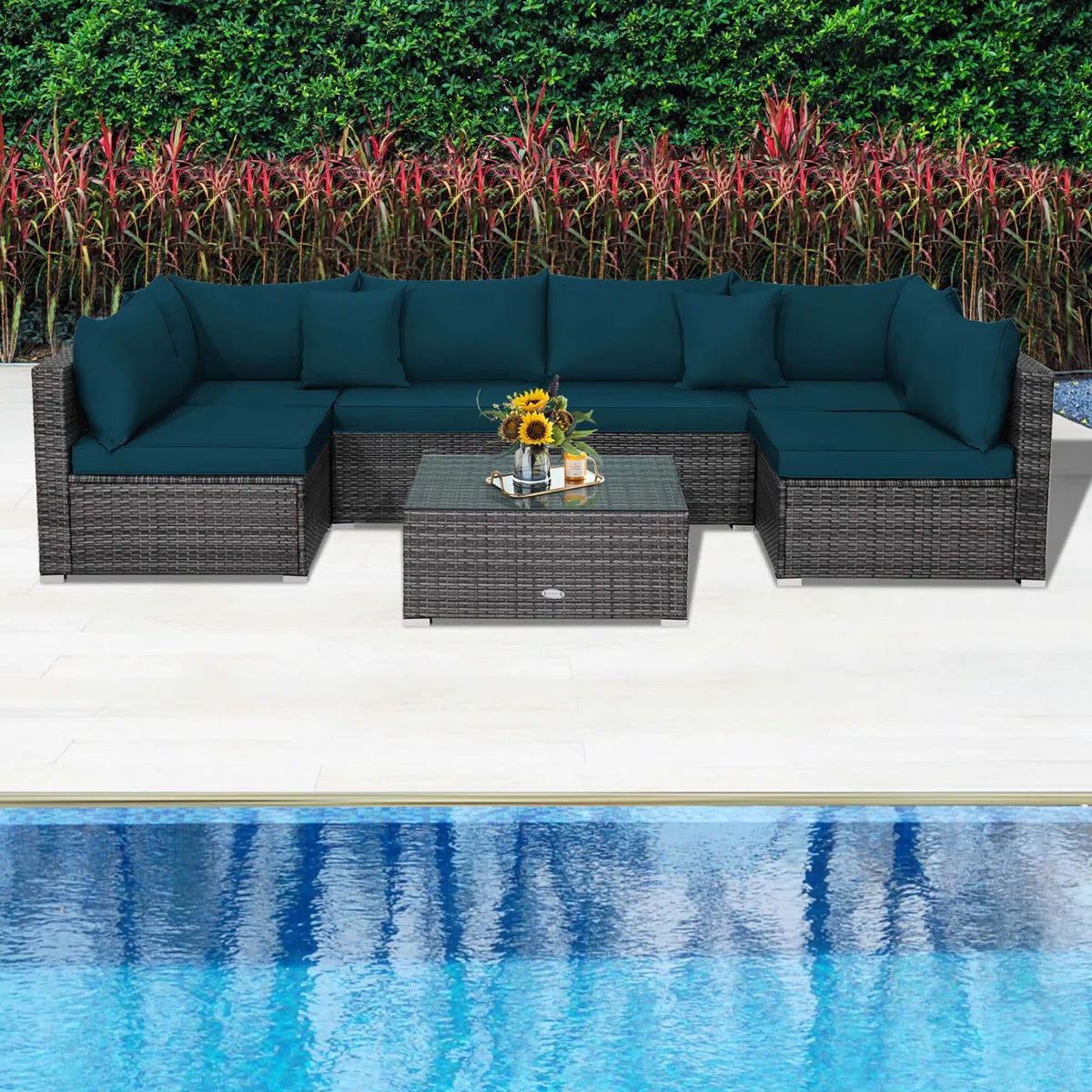 7 Seater Sofa Set: 7pcs Modern Chaise Sectional Furniture Set with Cushions