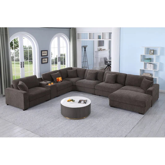 7 Seater Sofa Set: 8-piece Fabric Corner Sectional Sofa