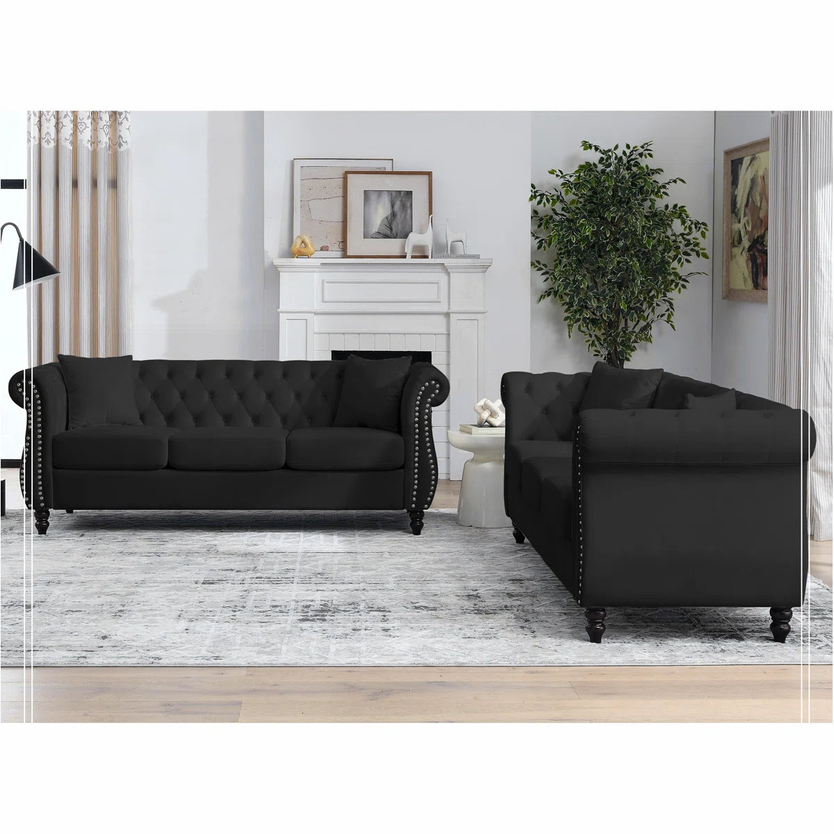 7 Seater Sofa Set: 80" Chesterfield Velvet 3-Seater Sofa for Elegant Living Rooms