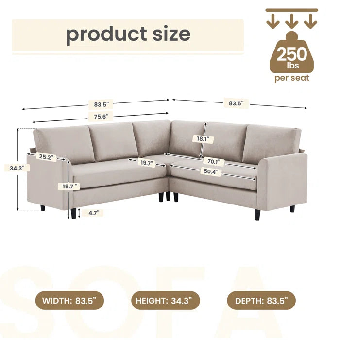 7 Seater Sofa Set: 83.5" Sectional Corner Sofa with Armrest & Modern