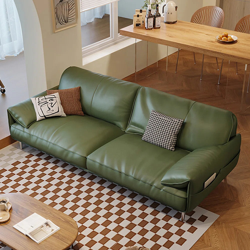 7 Seater Sofa Set: 85.83" Genuine Green Leather 3-Piece Living Room Set