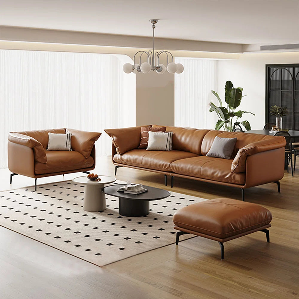 7 Seater Sofa Set: 85.83" Genuine Leather 3-Piece Living Room Sofa Set
