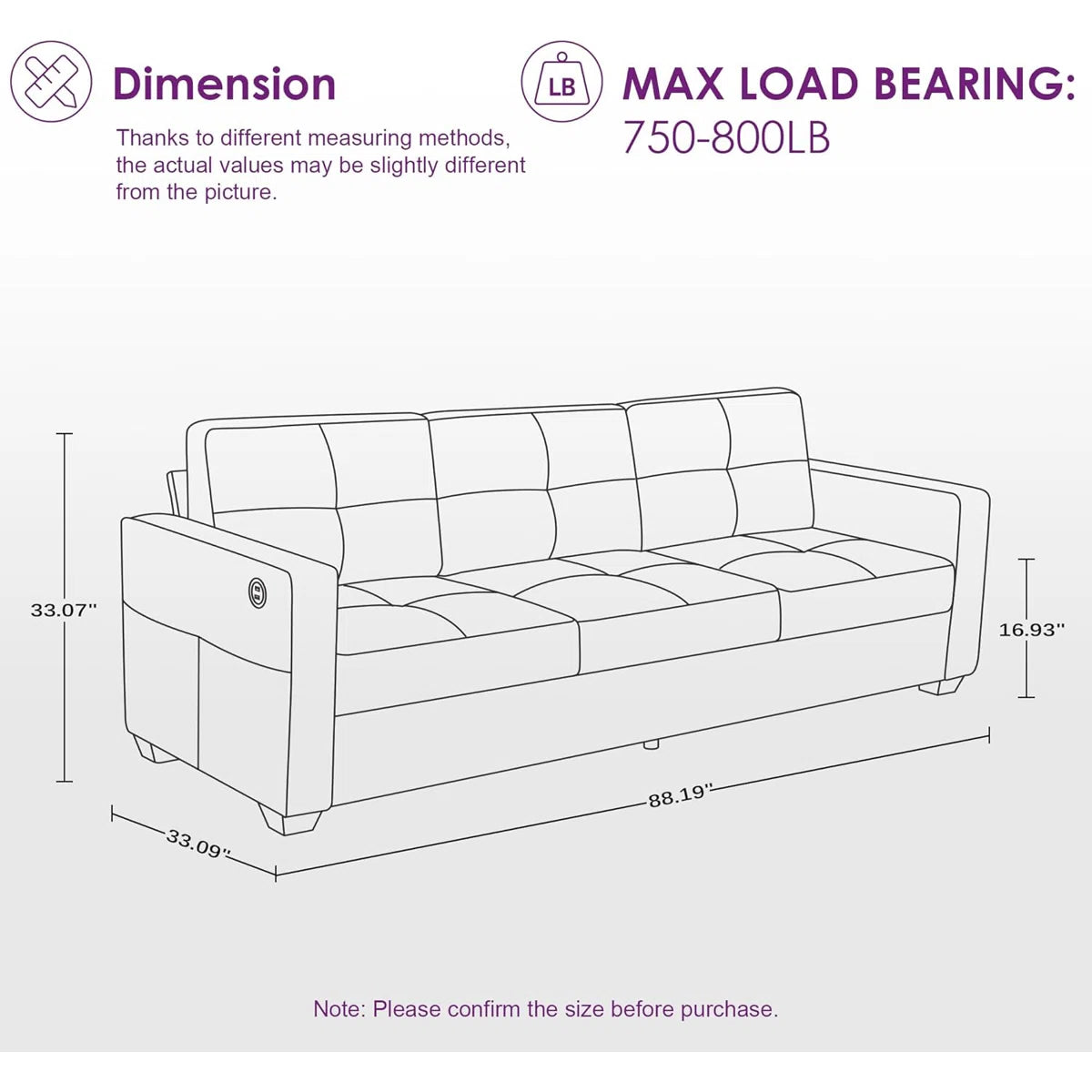 7 Seater Sofa Set: 88" Wide Modern 3 Seater Sofa