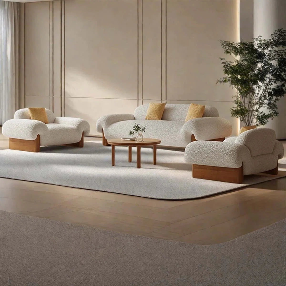7 Seater Sofa Set: 89.76" Cherry Velvet Wood Frame Luxury Sofa Set