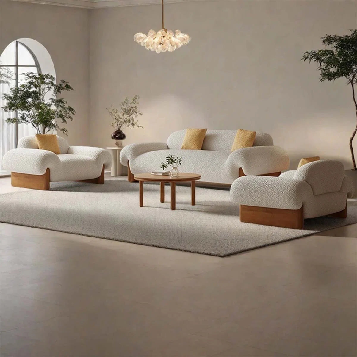 7 Seater Sofa Set: 89.76" Cherry Velvet Wood Frame Luxury Sofa Set