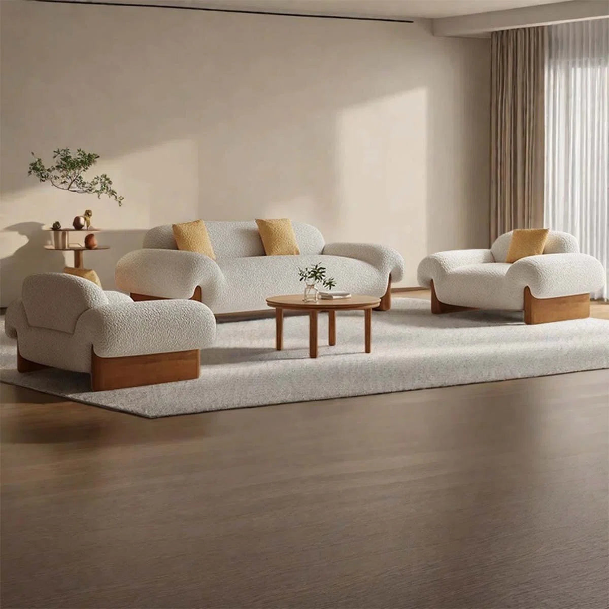 7 Seater Sofa Set: 89.76" Cherry Velvet Wood Frame Luxury Sofa Set