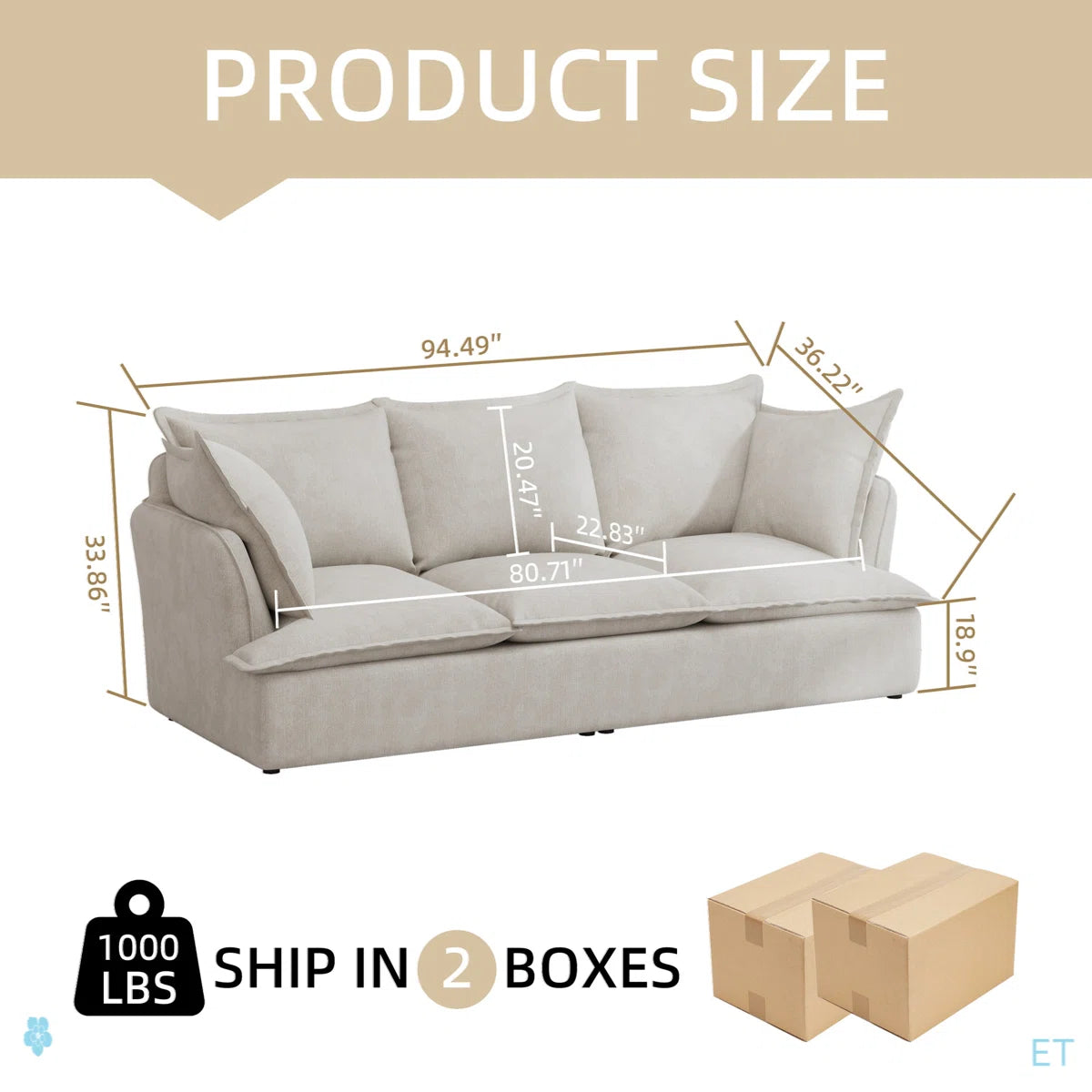 7 Seater Sofa Set: 94" 3+1 Sectional Sofa with Chenille Fabric & Armrest Pillows