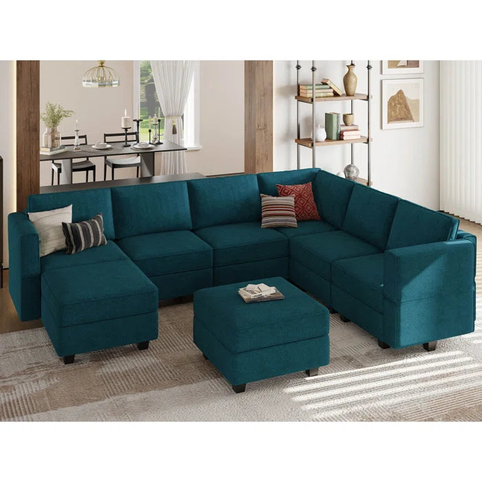 7 Seater Sofa Set: 9-Piece Upholstered Reclining Sectional