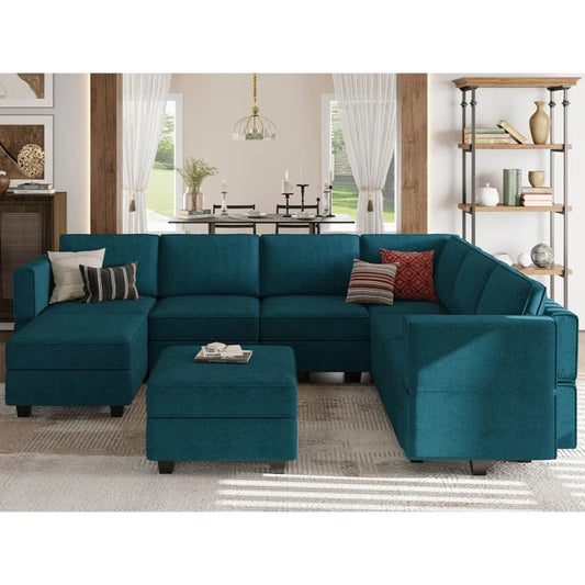 7 Seater Sofa Set: 9-Piece Upholstered Reclining Sectional