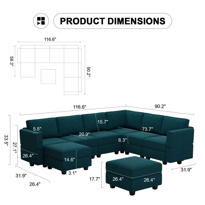 7 Seater Sofa Set: 9-Piece Upholstered Reclining Sectional