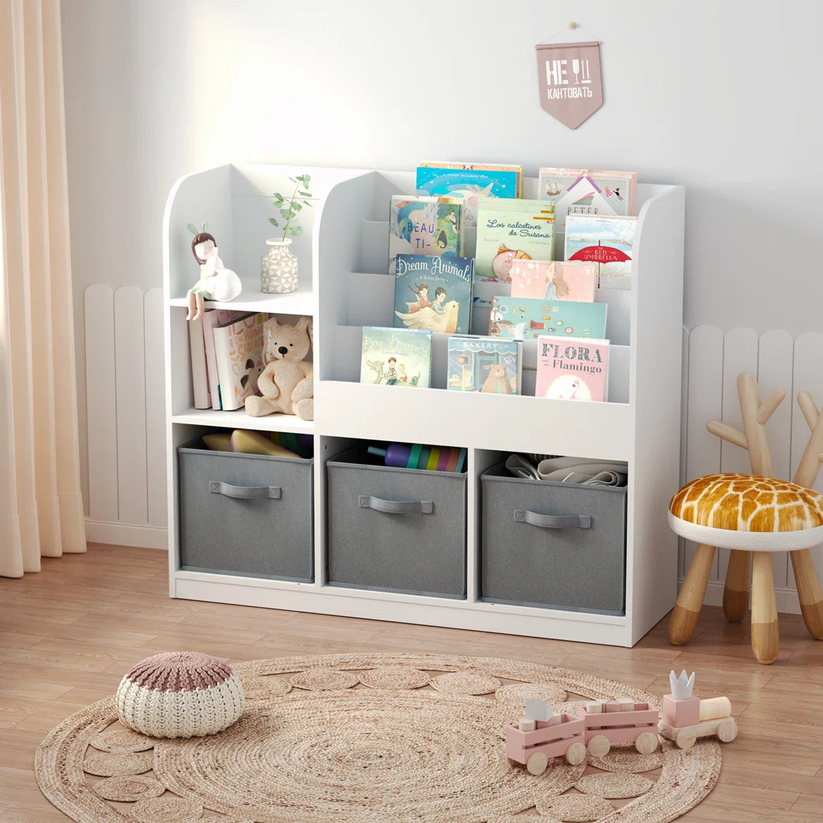Kids Toy Storage Unit: Child-Friendly White Bookcase with Multi-Layer Shelves