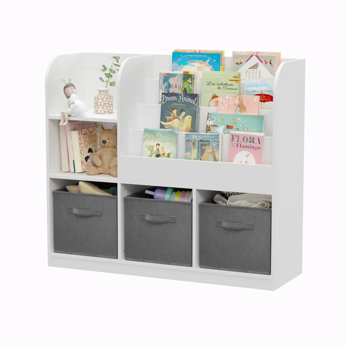 Kids Toy Storage Unit: Child-Friendly White Bookcase with Multi-Layer Shelves