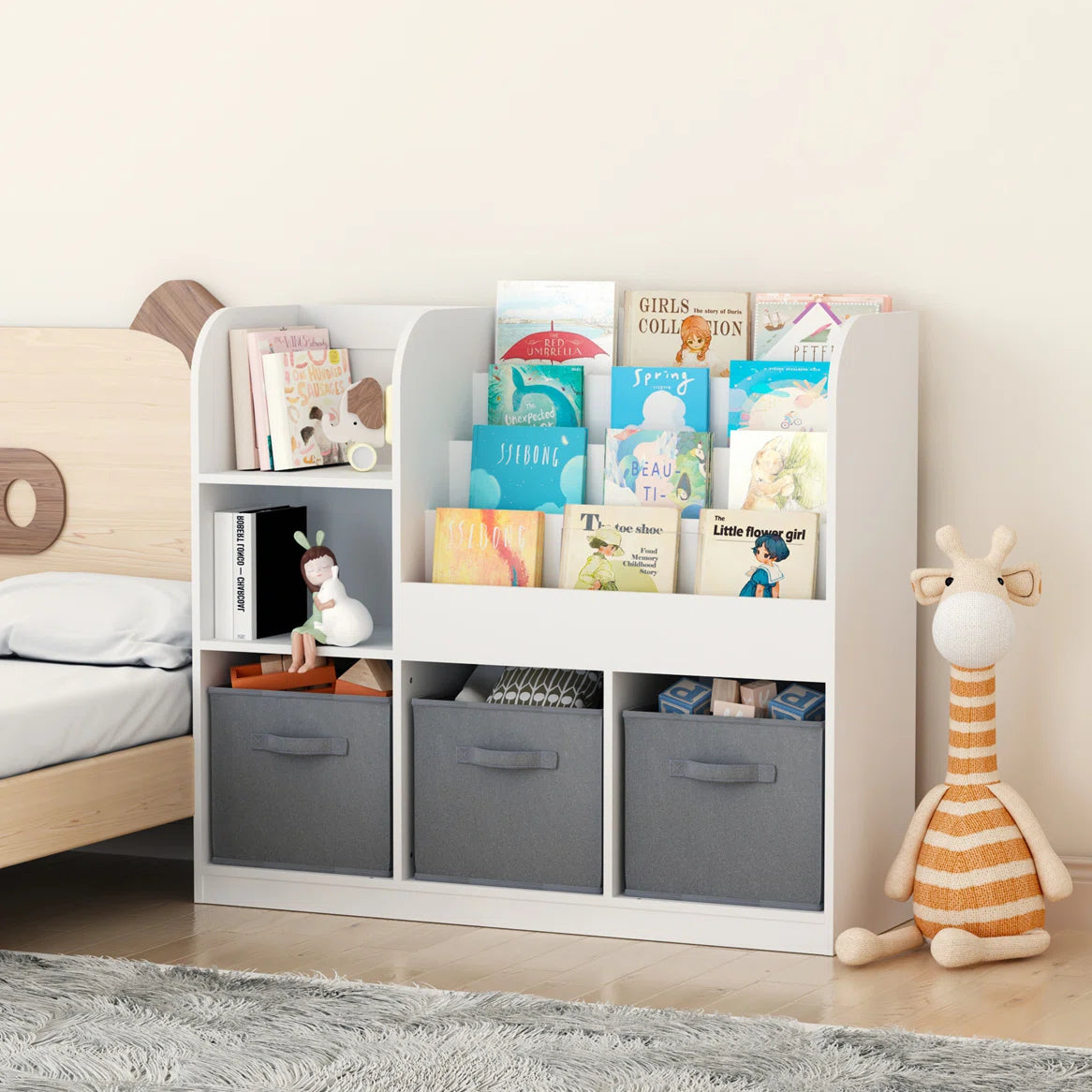 Kids Toy Storage Unit: Child-Friendly White Bookcase with Multi-Layer Shelves