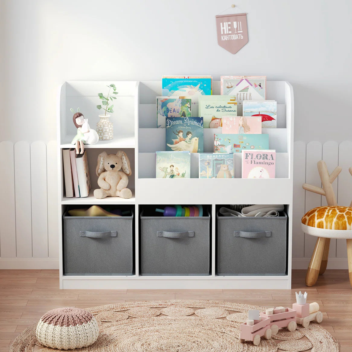 Kids Toy Storage Unit: Child-Friendly White Bookcase with Multi-Layer Shelves