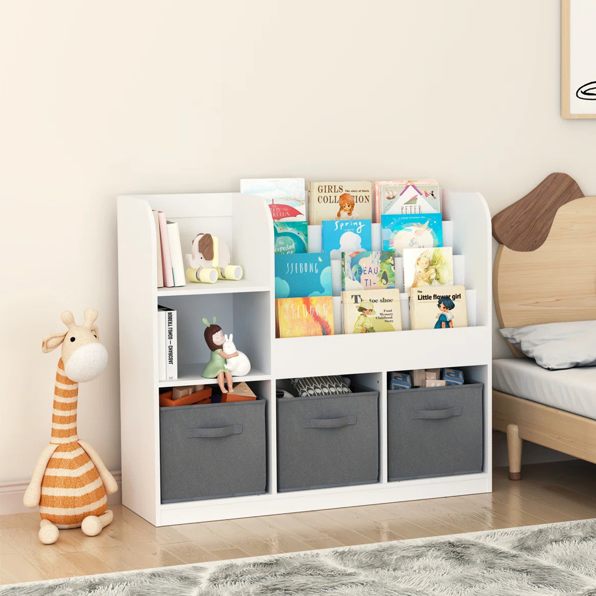 Kids Toy Storage Unit: Child-Friendly White Bookcase with Multi-Layer Shelves