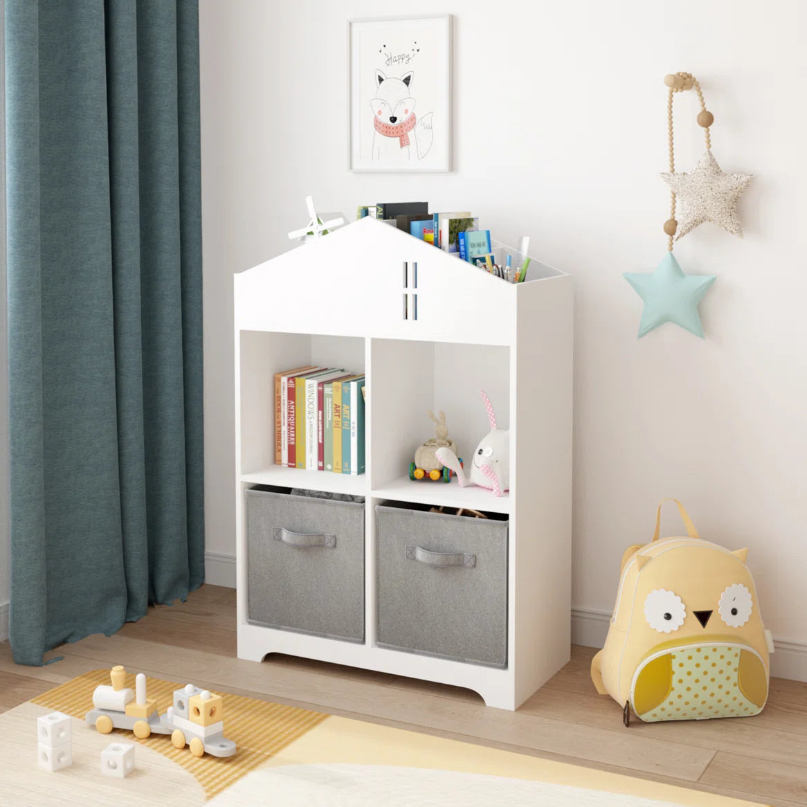 Kids Toy Storage Unit: Multi-Layer Wooden Bookcase with Front-Facing Display