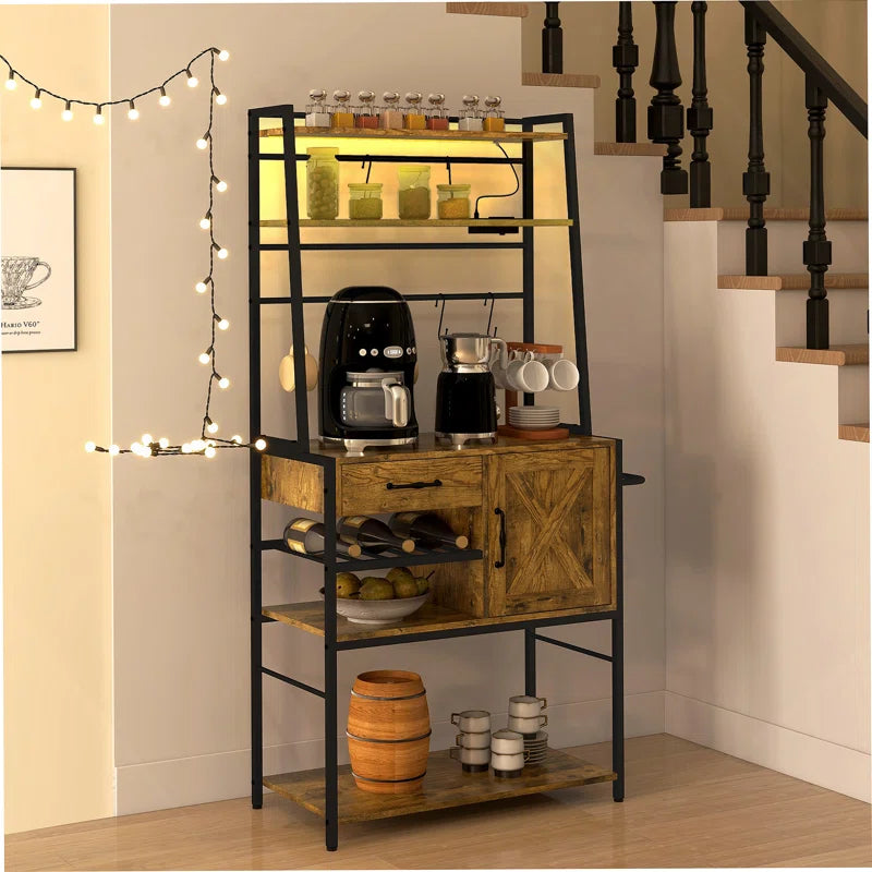 Kitchen Racks: Rustic Kitchen Baker's Rack with Hooks, Shelves, and Storage
