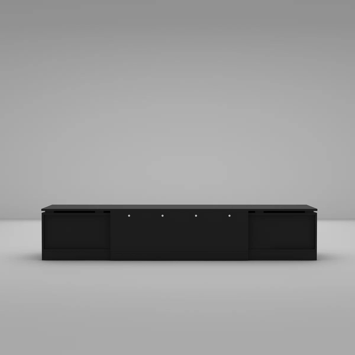 tv panel: Adjustable modern tv panel with expandable storage and low-profile matte black design