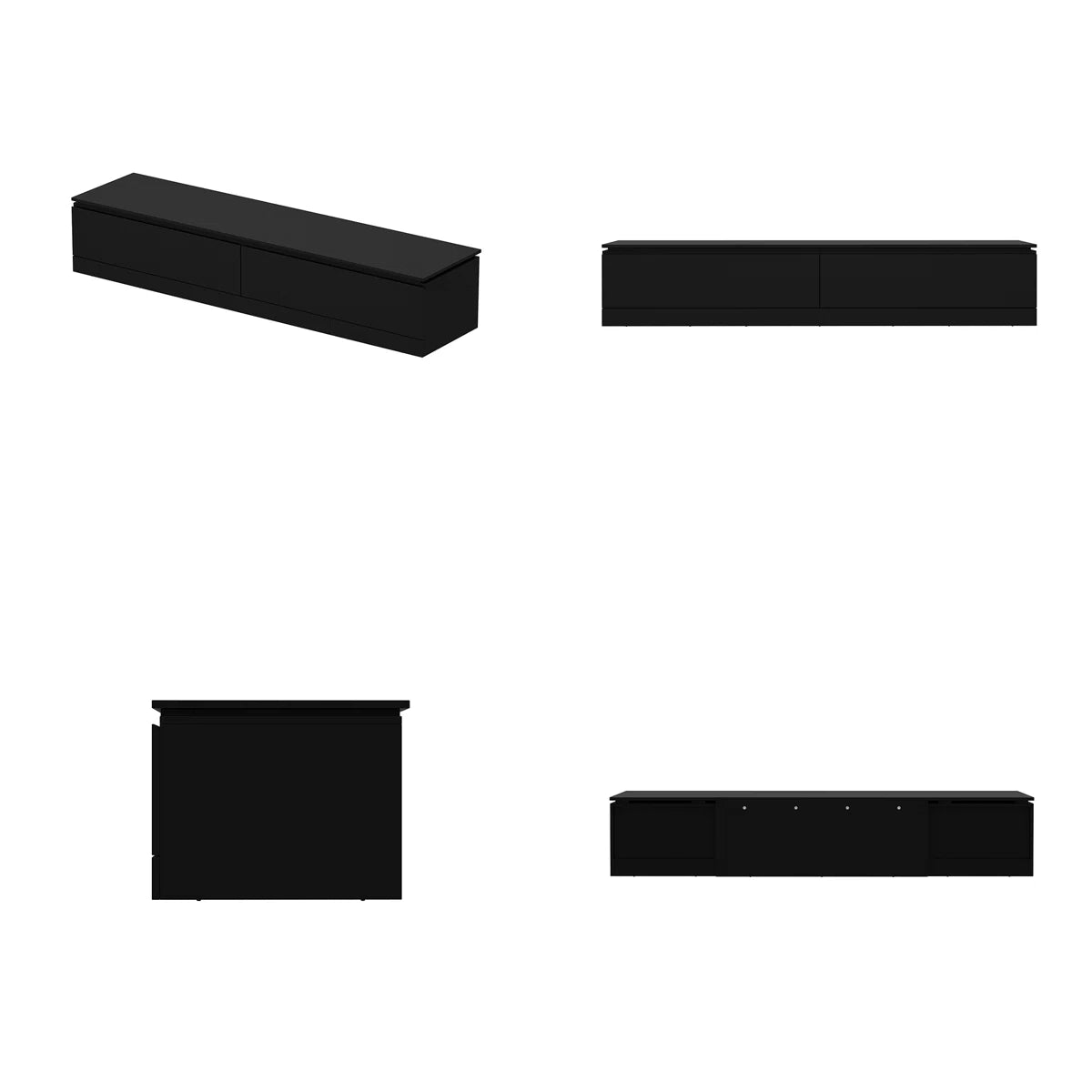 tv panel: Adjustable modern tv panel with expandable storage and low-profile matte black design