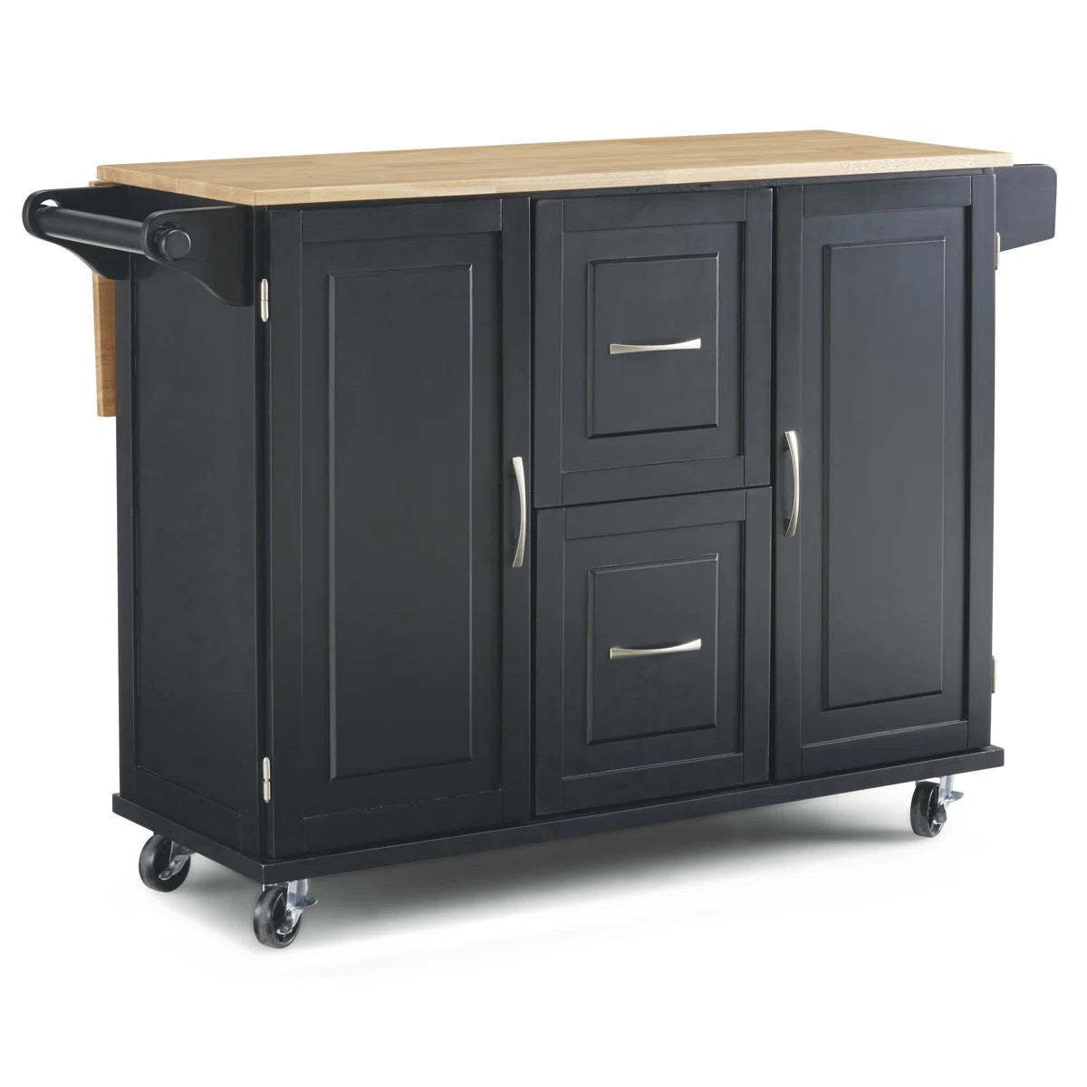 Kitchen Island Table: 44.5” Solid Wood Rolling Cart with Drop Leaf, Drawers, Cabinets & Towel Racks