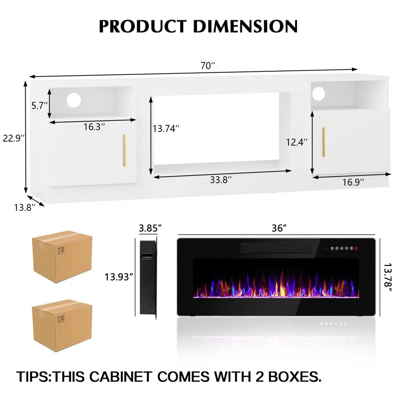 tv panel :80" TV Console with Storage Cabinets and Open Shelves
