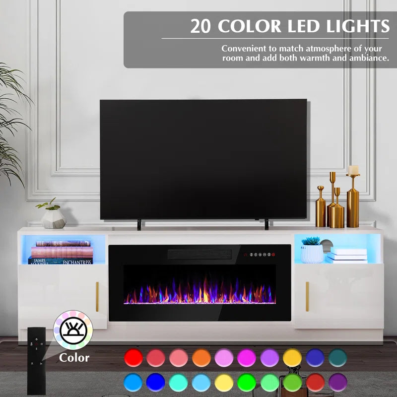 tv panel :80" TV Console with Storage Cabinets and Open Shelves