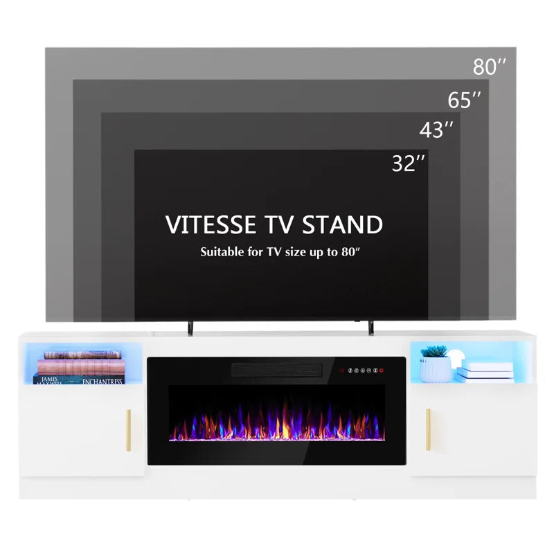 tv panel :80" TV Console with Storage Cabinets and Open Shelves