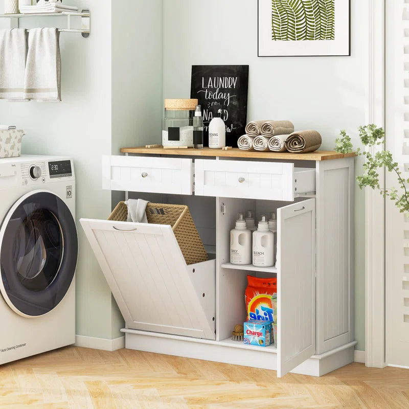 Kitchen Island Table: 39.5''Wide White Tilt-Out Trash Cabinet with Hidden Bin & Drawers