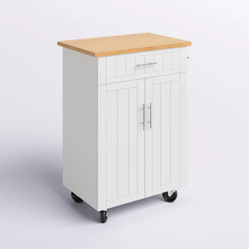 Kitchen Island Table: 25.98'' W Compact Yellow Countertop Island with Drawer, Cabinet & Wheels